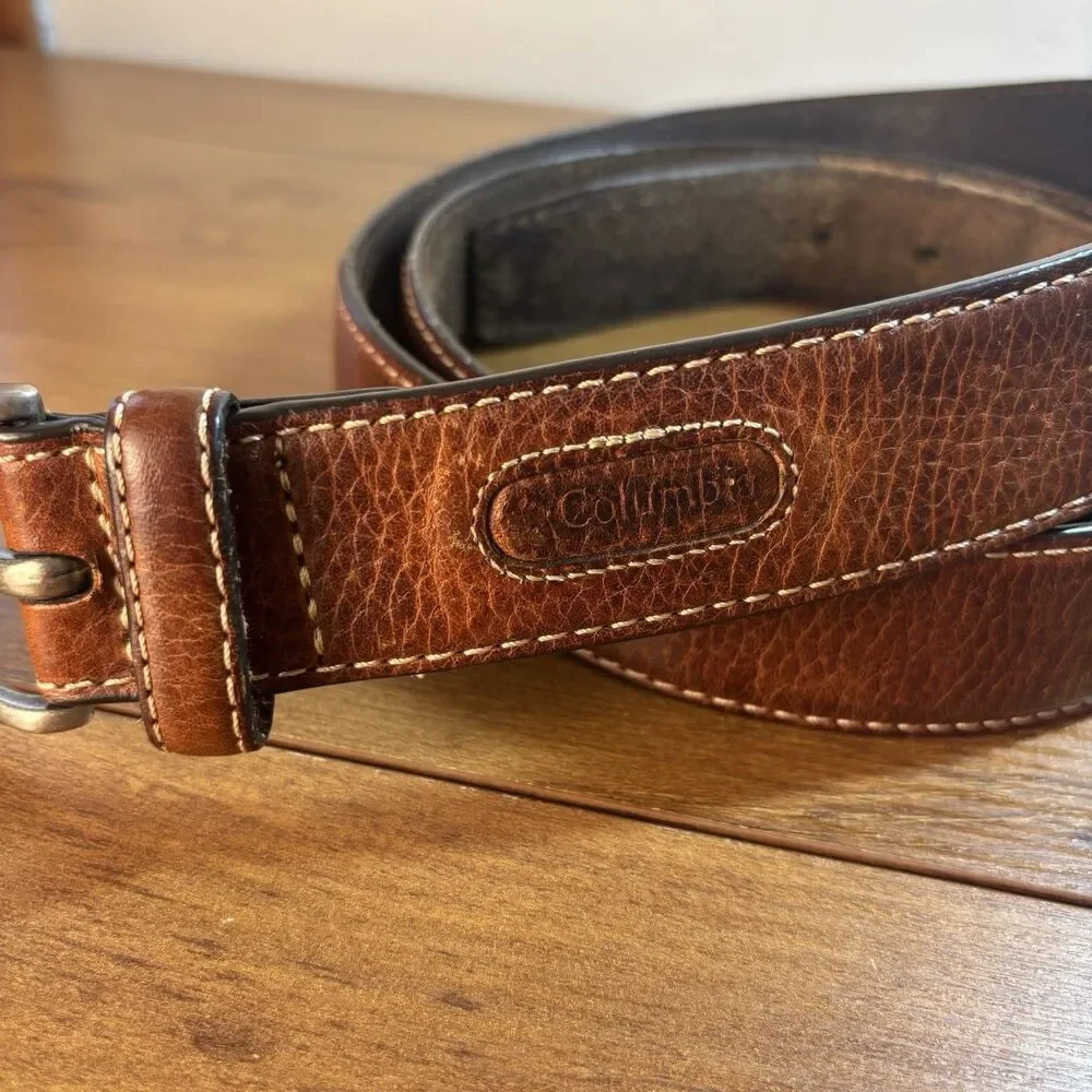 Columbia Brown Genuine Leather Belt - Silver Tone Buckle Men's Size 48